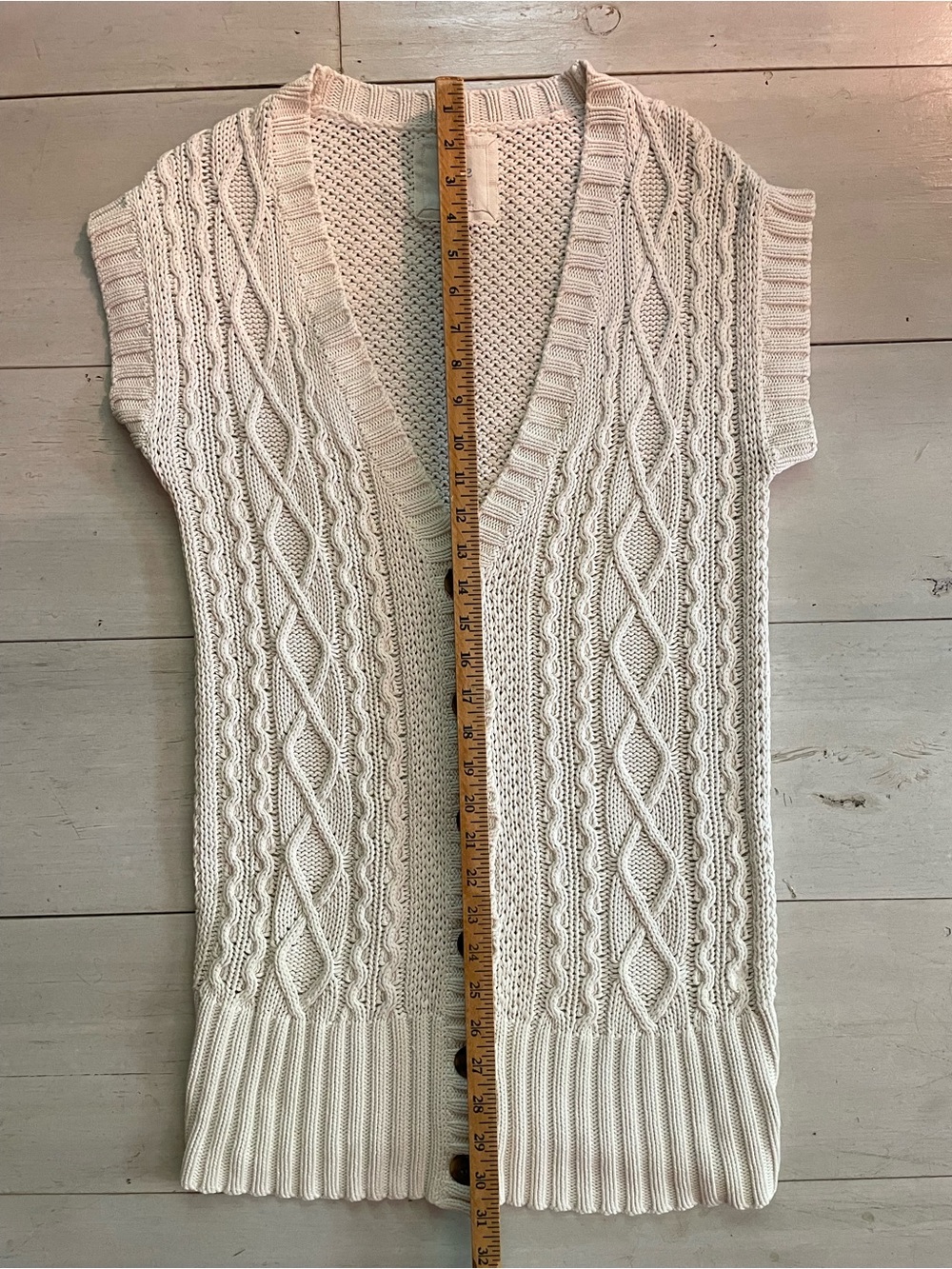 Aerie Cream Cable-Knit Button Front Short Sleeve Sweater Sz M 100% Cotton - Picture 5 of 6